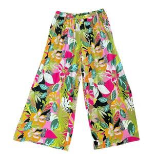 Rachel Rachel Roy Tropical Wide Leg Pants Womens LARGE Pull On Resort Vacation